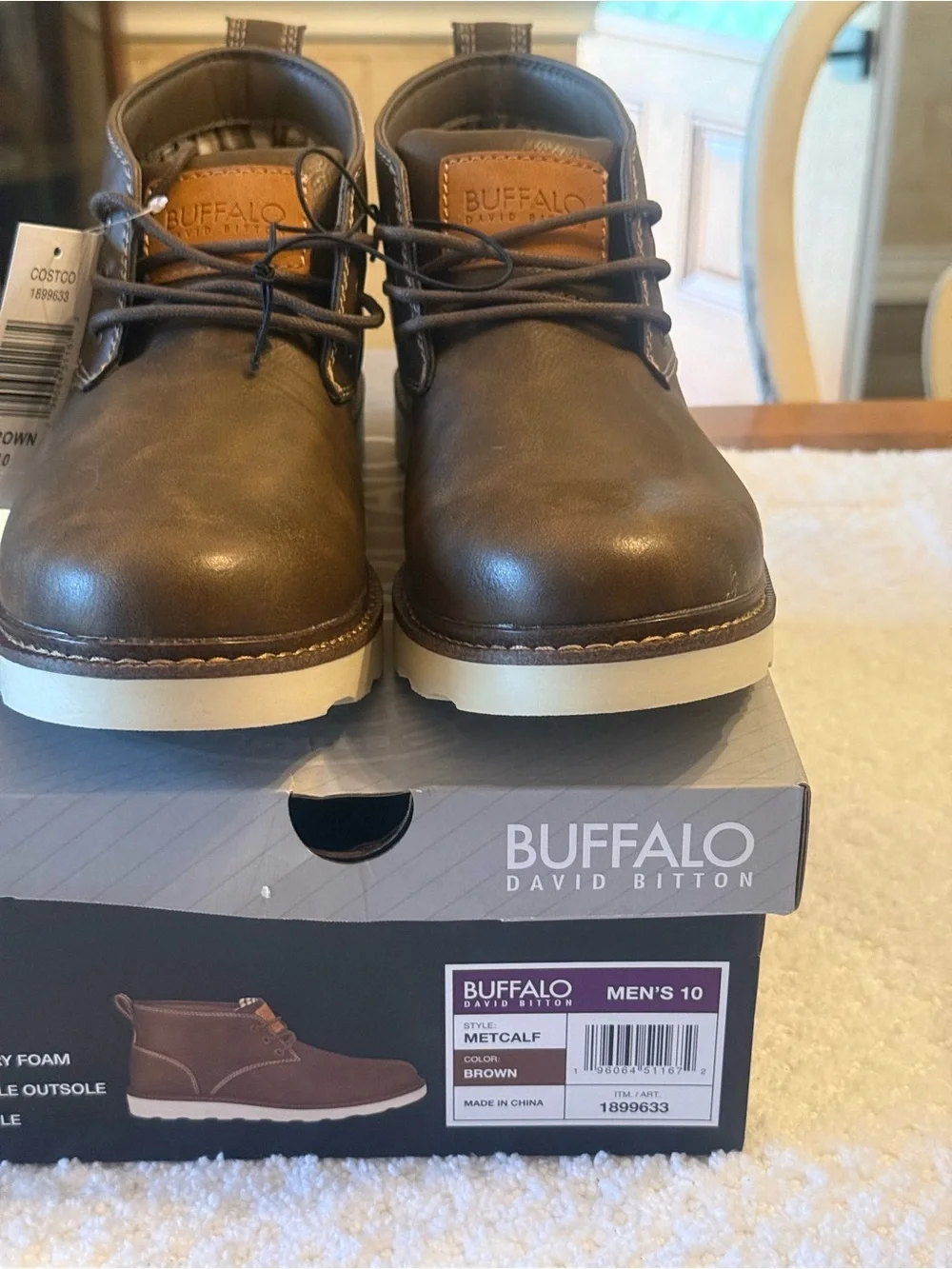 Size 10 Buffalo David Bitton Men's Dark Brown Leather Chukka Boots with Tan Logo